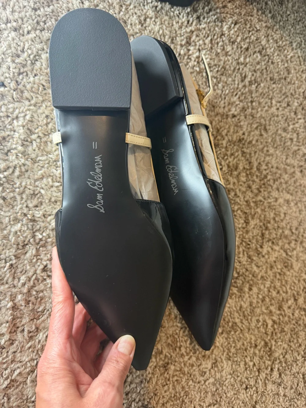 NWOT Sam Edelman Black Patent Slingback Flats with Cream Trim